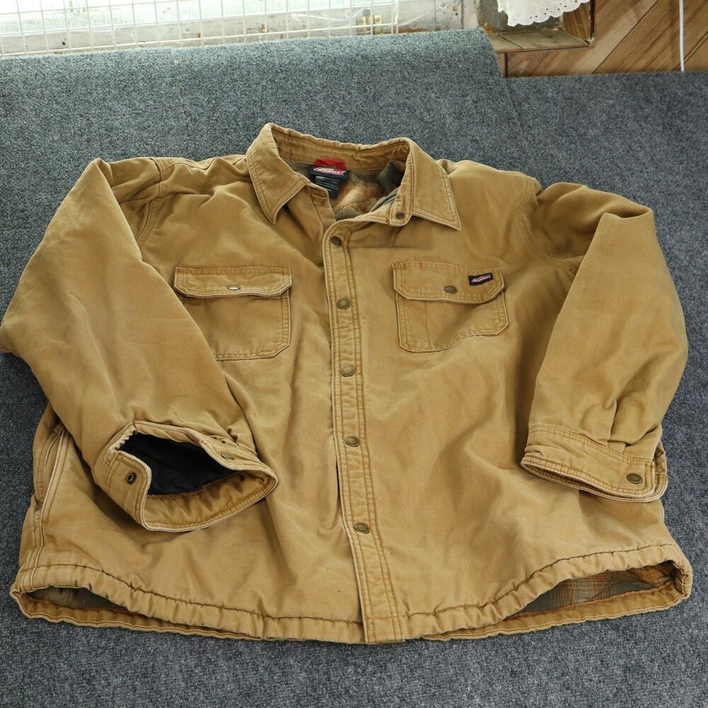 Genuine Dickies Lined Canvas Jacket Shacket Tan Brown Men 2XL Quilted Plaid